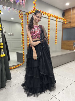 SHREE CREATION Self Design Semi Stitched Lehenga Choli(Black)