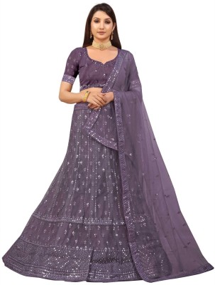 dnv lifestyle Embroidered Semi Stitched Lehenga Choli(Purple)