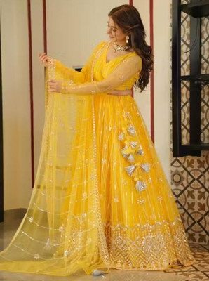 Kashvanta Embroidered Semi Stitched Lehenga Choli(Yellow)