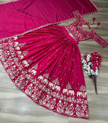 KV Fashion Embroidered Semi Stitched Lehenga Choli(Multicolor)