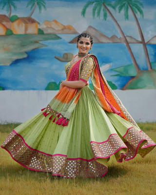 Mert India Digital Print Semi Stitched Lehenga Choli(Light Green)