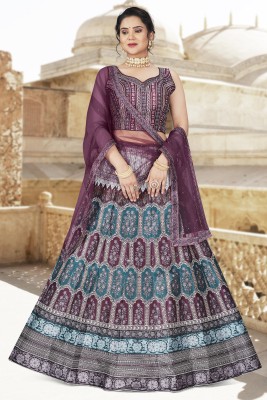 ETHNICTREE Printed Stitched Lehenga Choli(Purple)