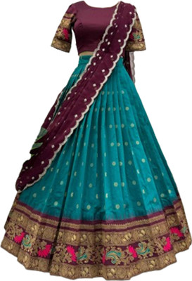 KAPANKU Embroidered Semi Stitched Lehenga Choli(Multicolor)