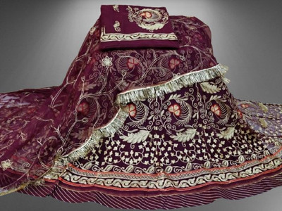 WOMENGIRLFASHION Embroidered Semi Stitched Rajasthani Poshak(Purple)