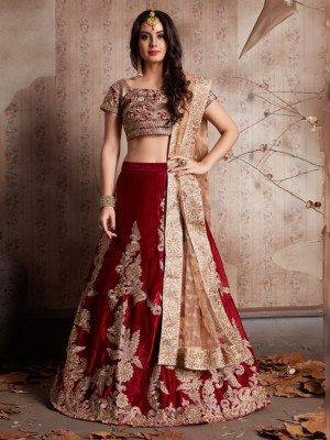 odette Embroidered Semi Stitched Lehenga Choli(Maroon)