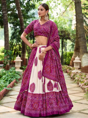 PREJAL FASHION Floral Print Semi Stitched Lehenga Choli(Purple)