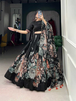 NTraditions Self Design Semi Stitched Lehenga Choli(Black)