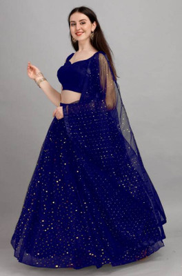 MAA AMBEY CREATION Printed Semi Stitched Lehenga Choli(Blue)