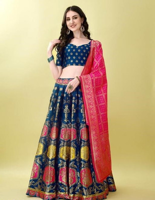 Harshiv Textile Embellished Semi Stitched Lehenga Choli(Blue)