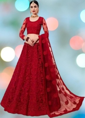 Miara Self Design Semi Stitched Lehenga Choli(Red)