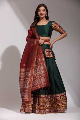 Divastri Self Design Semi Stitched Lehenga Choli(Dark Green)