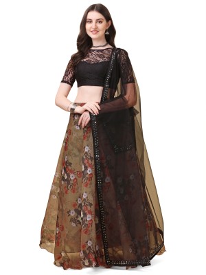 Bhavyam Digital Print Semi Stitched Lehenga Choli(Brown)