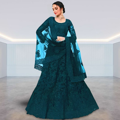 AADITASYA Embroidered Semi Stitched Lehenga Choli(Light Blue)