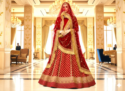 Shreemanji trading Embroidered Semi Stitched Rajputi Poshak(Red)