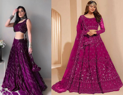 Udbhav Export Embroidered, Embellished Semi Stitched Lehenga Choli(Purple, Pink)