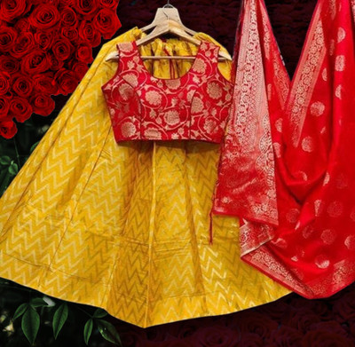 Tishta Chevron/Zig Zag Semi Stitched Lehenga Choli(Yellow)