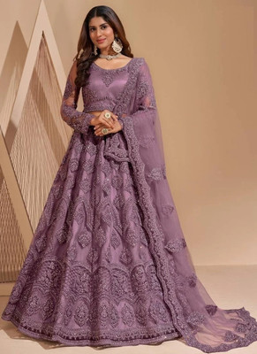 Udbhav Export Embroidered Semi Stitched Lehenga Choli(Purple)