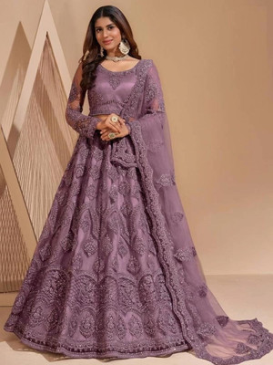 Udbhav Export Embroidered Semi Stitched Lehenga Choli(Purple)