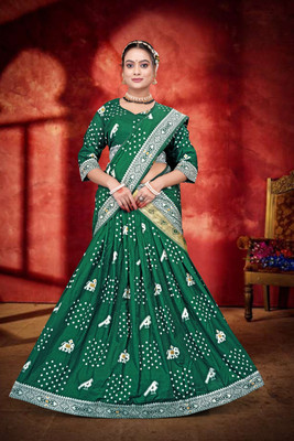 shreeji creation Polka Print Stitched Lehenga Choli(Green)