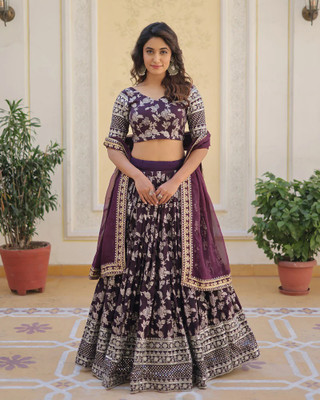 Kedar Fab Embroidered, Self Design Semi Stitched Lehenga Choli(Purple)