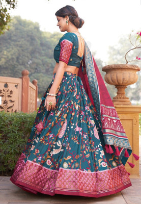 AAYUSHYAM ENTERPRISE Floral Print Semi Stitched Lehenga Choli(Light Blue)