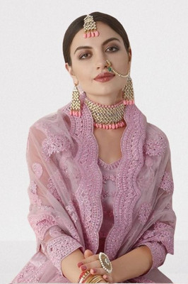 HOUSE OF COMMON Embroidered Semi Stitched Lehenga Choli(Pink)