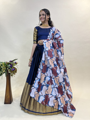 Immy Printed Semi Stitched Lehenga Choli(Dark Blue)