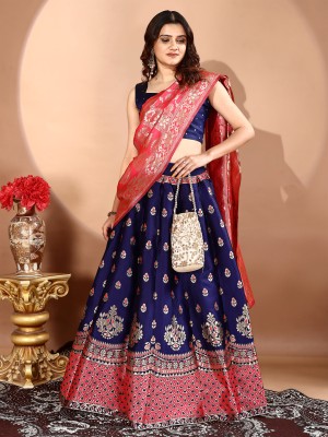 SHREE SANT SAREES Self Design Semi Stitched Lehenga Choli(Dark Blue)