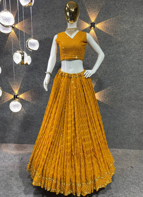 BronezoMart Embellished Semi Stitched Lehenga Choli(Yellow)