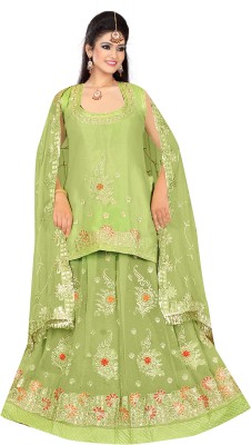 Guru Creations Embroidered Semi Stitched Lehenga Choli(Green)