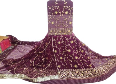 Man Fashion Embroidered Semi Stitched Lehenga Choli(Purple)