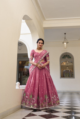 kridhashopping Embroidered Semi Stitched Lehenga Choli(Pink)