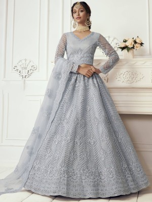 Udbhav Export Embroidered Semi Stitched Lehenga Choli(Grey)