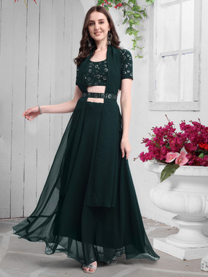 MAABHAVANI CREATION Solid Semi Stitched Lehenga Choli(Green)