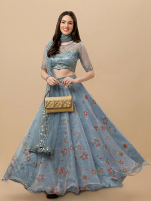Trivety Embroidered Semi Stitched Lehenga Choli(Grey)