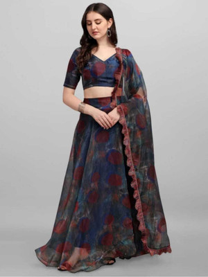F Plus fashion Printed Semi Stitched Lehenga Choli(Blue)