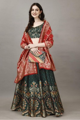 krishu fashion Self Design Semi Stitched Lehenga Choli(Dark Green)