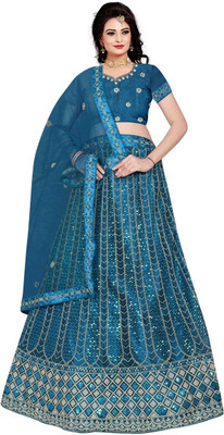 Vijay Tex Embellished Semi Stitched Lehenga Choli(Blue)