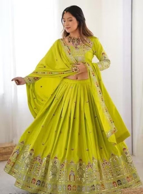 TILKI Embroidered Semi Stitched Lehenga Choli(Light Green)