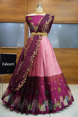Fabcartz Embroidered, Printed Semi Stitched Lehenga Choli(Pink)