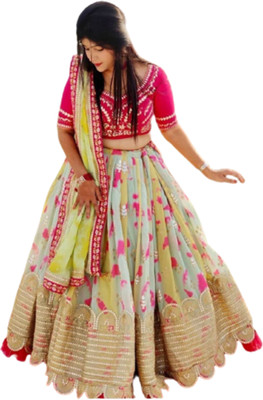 HummerTex Embroidered Semi Stitched Lehenga Choli(Multicolor)