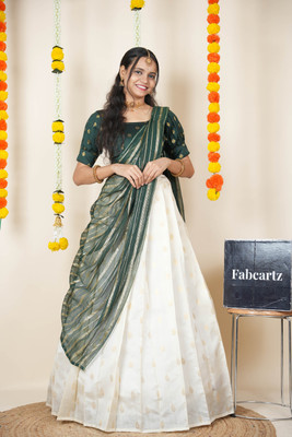 PinkBindi Striped Semi Stitched Lehenga Choli(Dark Green, Dark Green)