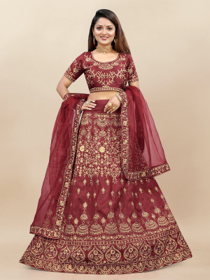 Apnisha Embroidered Semi Stitched Lehenga Choli(Maroon)