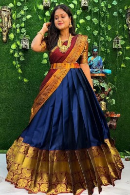 Trivety Polka Print Semi Stitched Lehenga Choli(Dark Blue)