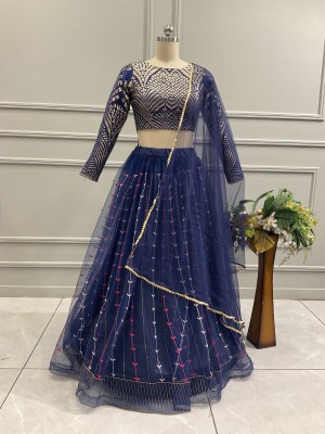 MR Y Embroidered Semi Stitched Lehenga Choli(Dark Blue)