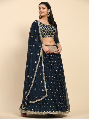 FAB WINDOW Embroidered, Self Design Semi Stitched Lehenga Choli(Dark Blue)