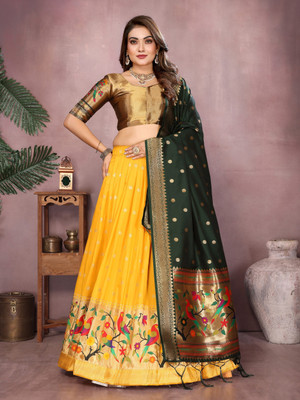 LeeliPeeri Designer Embellished Semi Stitched Lehenga Choli(Yellow, Green)
