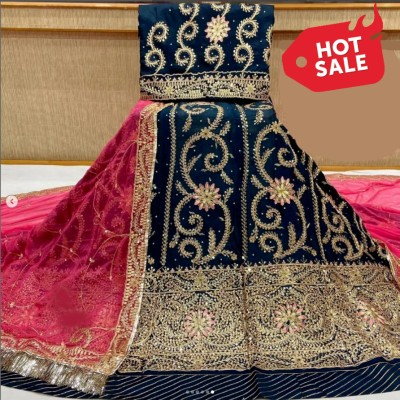 Anjani Textile Embellished, Self Design Semi Stitched Rajasthani Poshak(Light Blue, Pink)