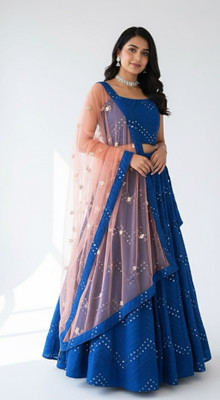 ANAVI FAB FASHION Floral Print Stitched Lehenga Choli(Blue)