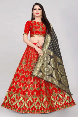 Fabcartz Self Design Semi Stitched Lehenga Choli(Red)